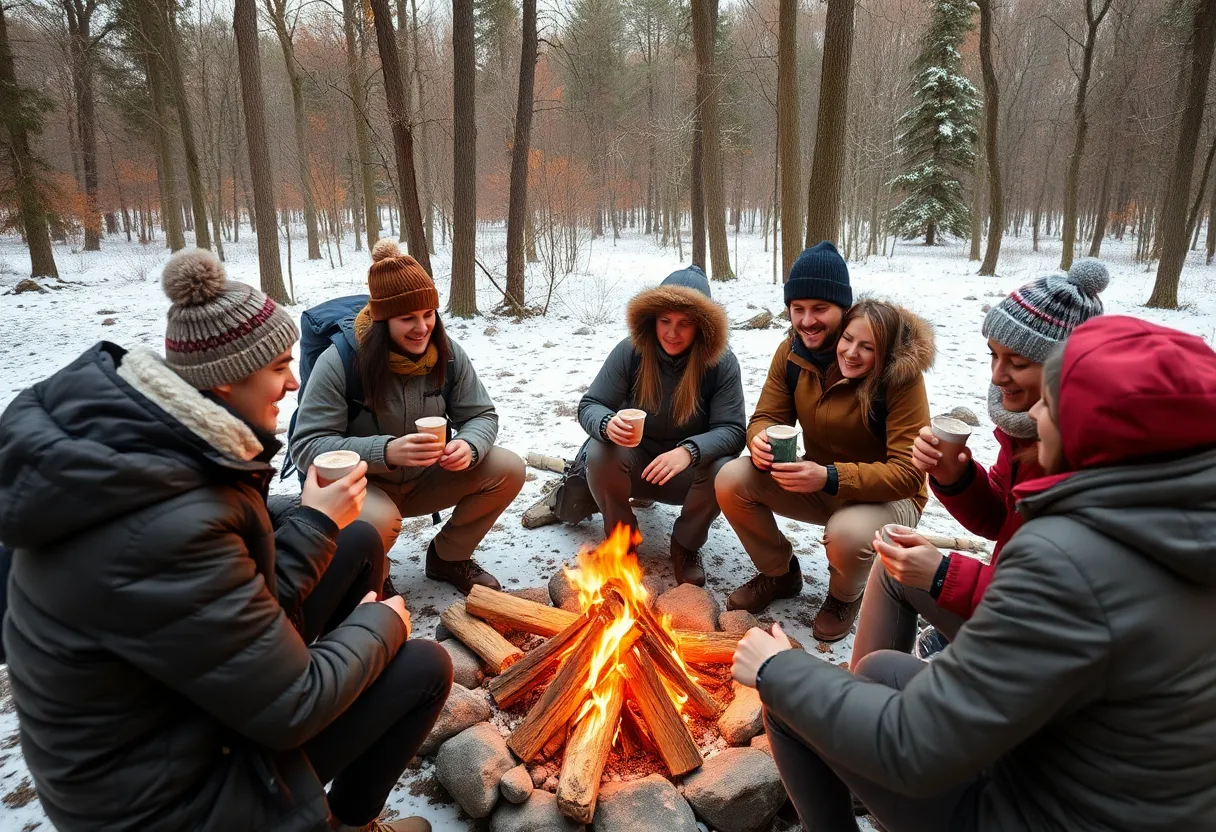Group of hikers enjoying the First Day Hikes in a Indiana state park