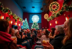 Community enjoying a movie during Flixmas at Flix Brewhouse