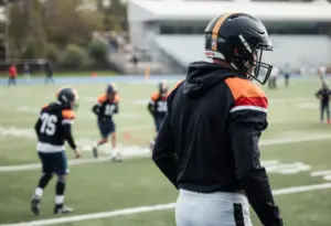 Football players training on the field