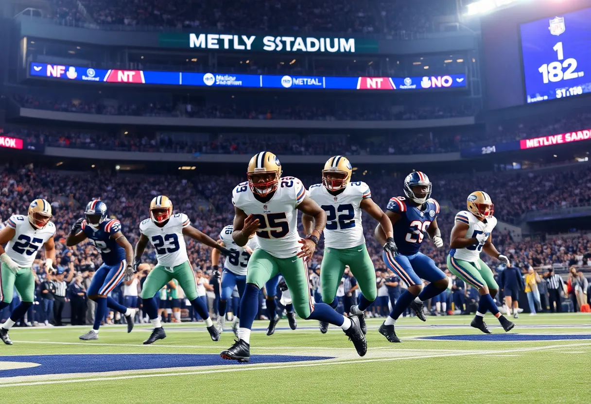 NFL game action with New York Giants and Minnesota Vikings players at MetLife Stadium