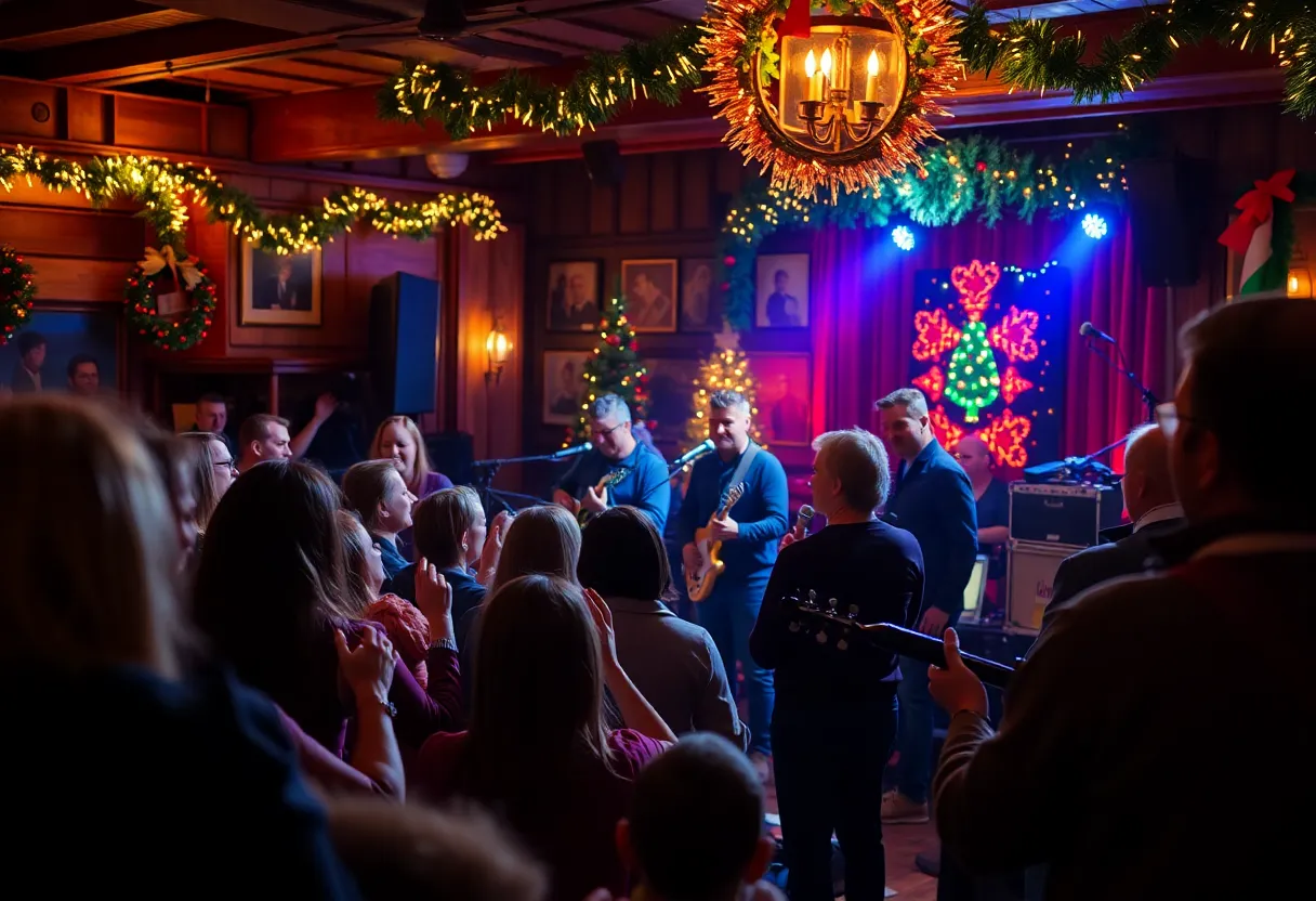 Crowd enjoying live music at Hank Ruff's Holiday Hoedown.