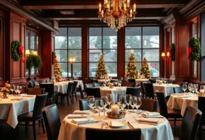 An elegant table setting for holiday dining at Prime 47