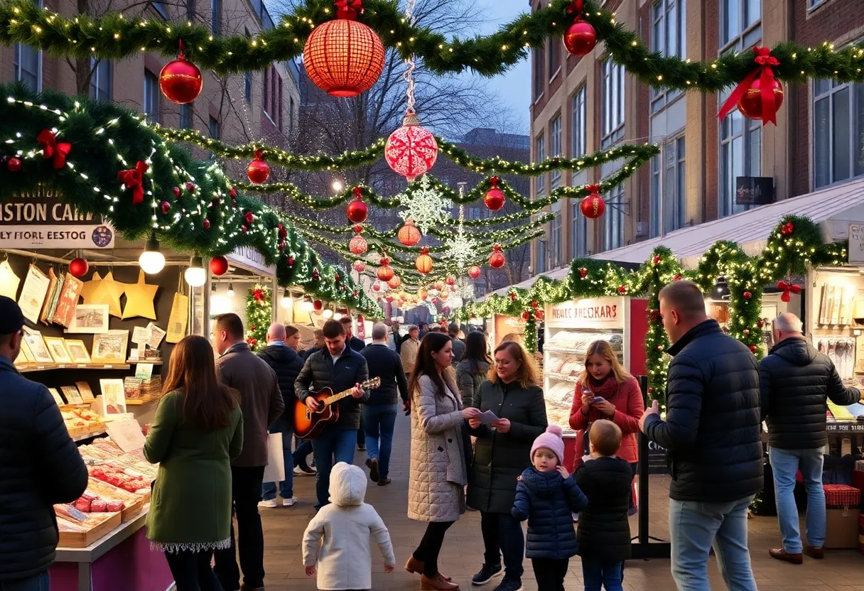 Families enjoying the All Decked Out holiday market in Indianapolis
