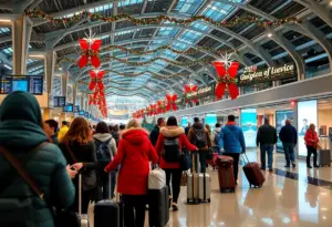 Travelers at Indianapolis Airport during holiday season
