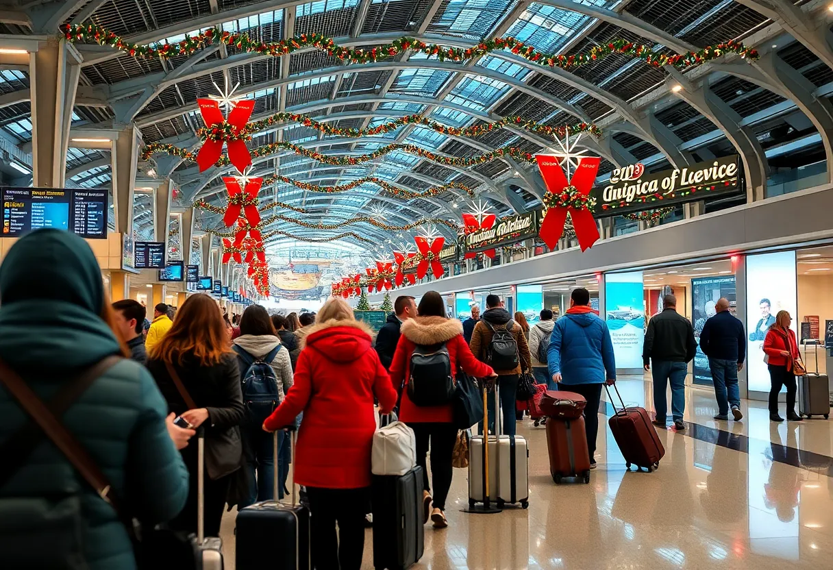 Travelers at Indianapolis Airport during holiday season