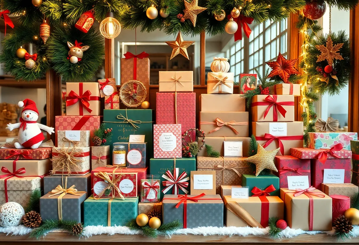 Festive display of assorted holiday gifts from the HoliYAY Gift Guide, showcasing creativity and local businesses.