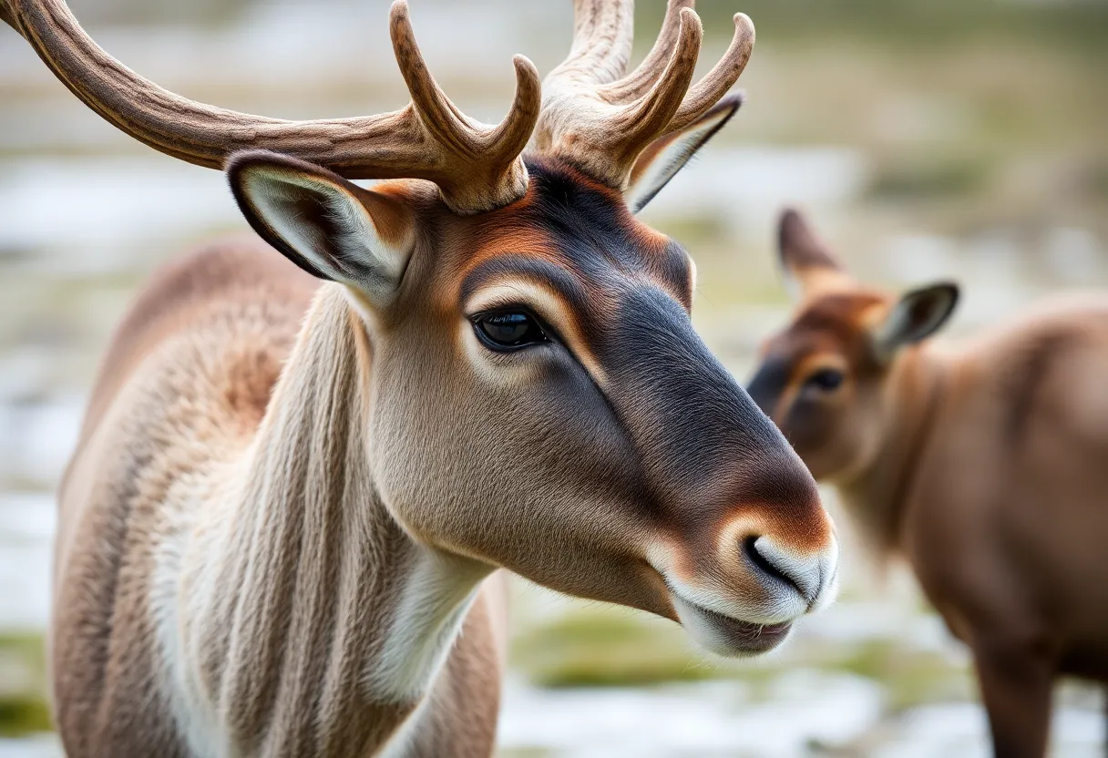 Hope, a domesticated caribou, demonstrating unique physical adaptations