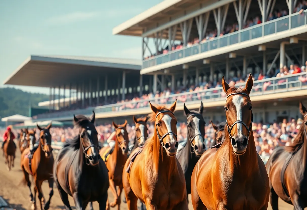 Horse racing at Horseshoe Indianapolis with spectators