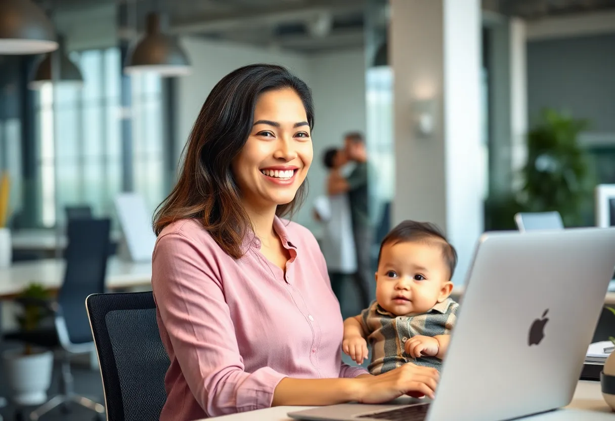 Parent with infant in a workplace setting