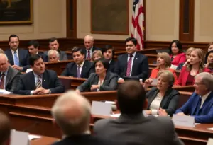 Indiana House representatives debating the redistricting map.