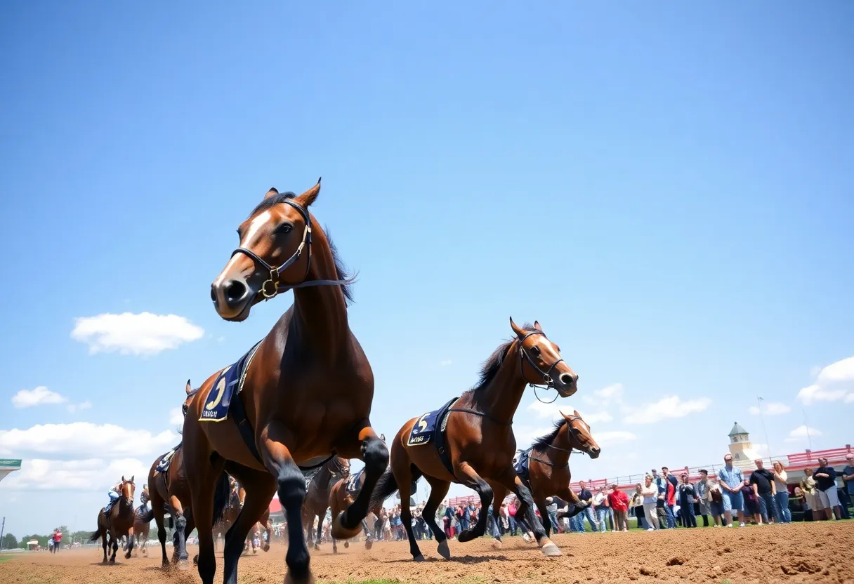 Thoroughbreds racing at Oaklawn Park in Indiana