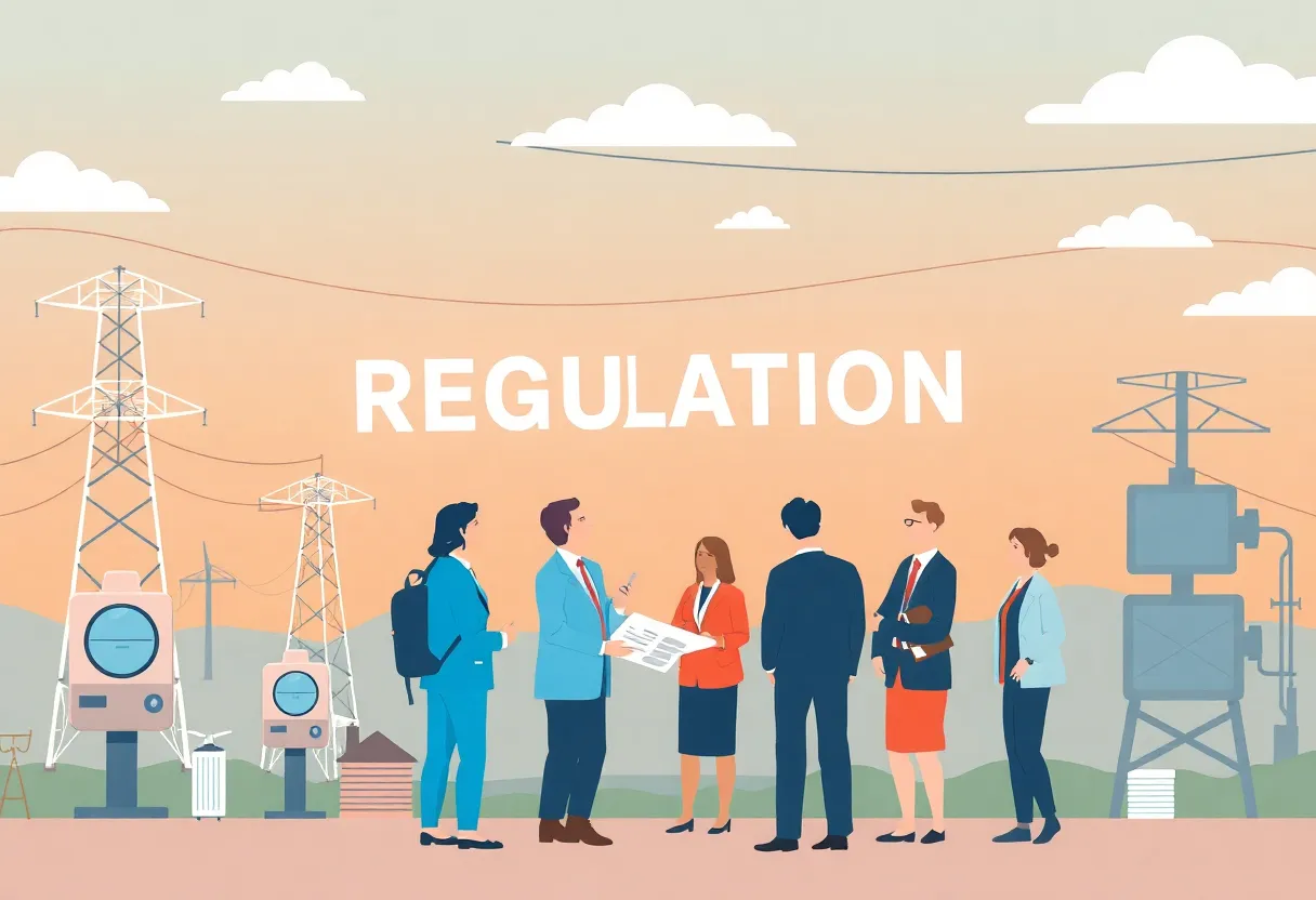 Illustration representing energy regulation with utility elements