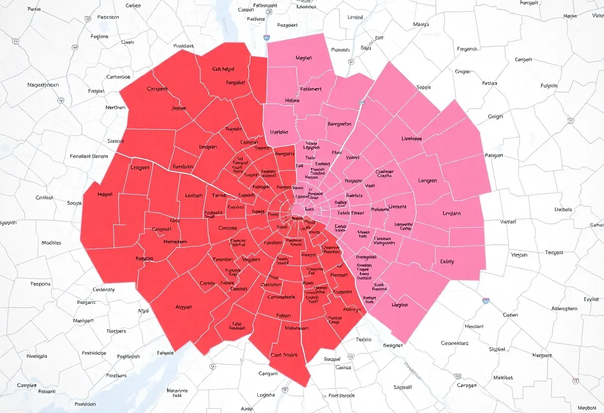 Map showing proposed congressional redistricting in Indiana with highlighted districts