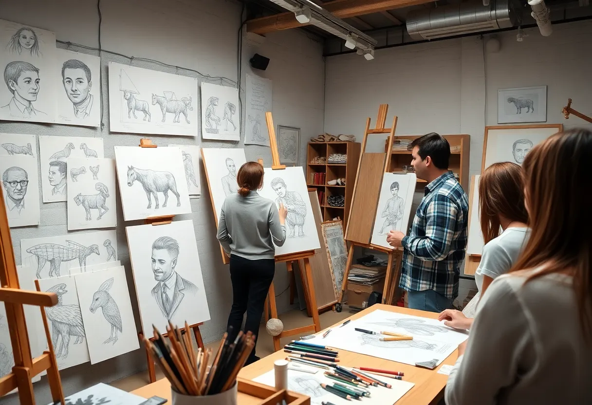 Instructor leading a drawing course at Indianapolis Art Center