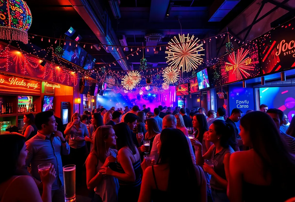 Friends celebrating New Year's Eve during the Indianapolis bar crawl