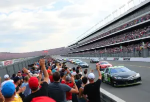 Fans at the Indianapolis Motor Speedway cheering during the Brickyard Weekend.