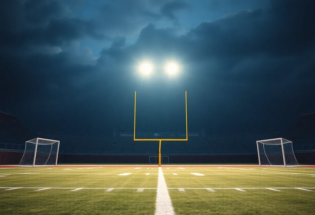 Empty Indianapolis Colts football field with goalposts.