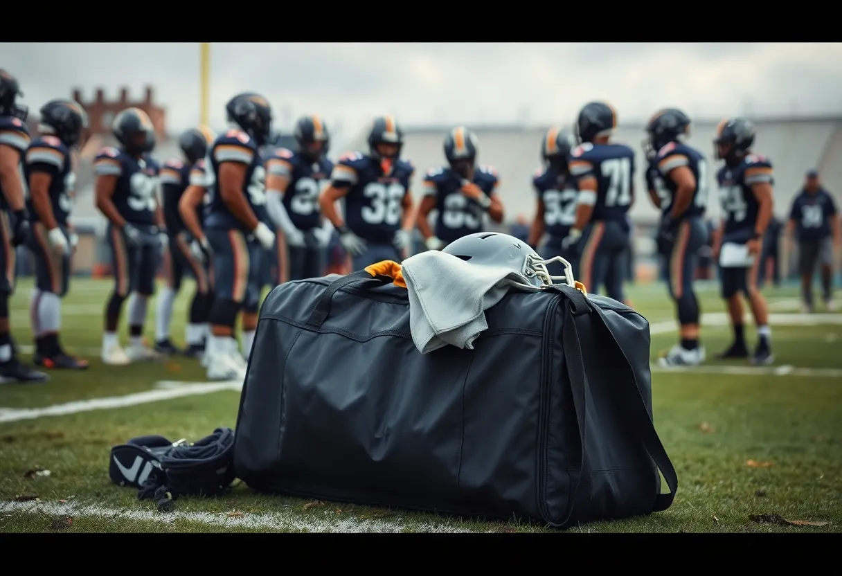 A huddle of Indianapolis Colts players on a football field
