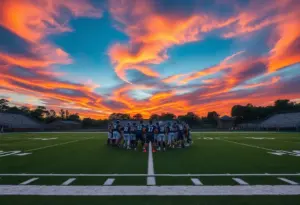 Indianapolis Colts team huddle on the football field