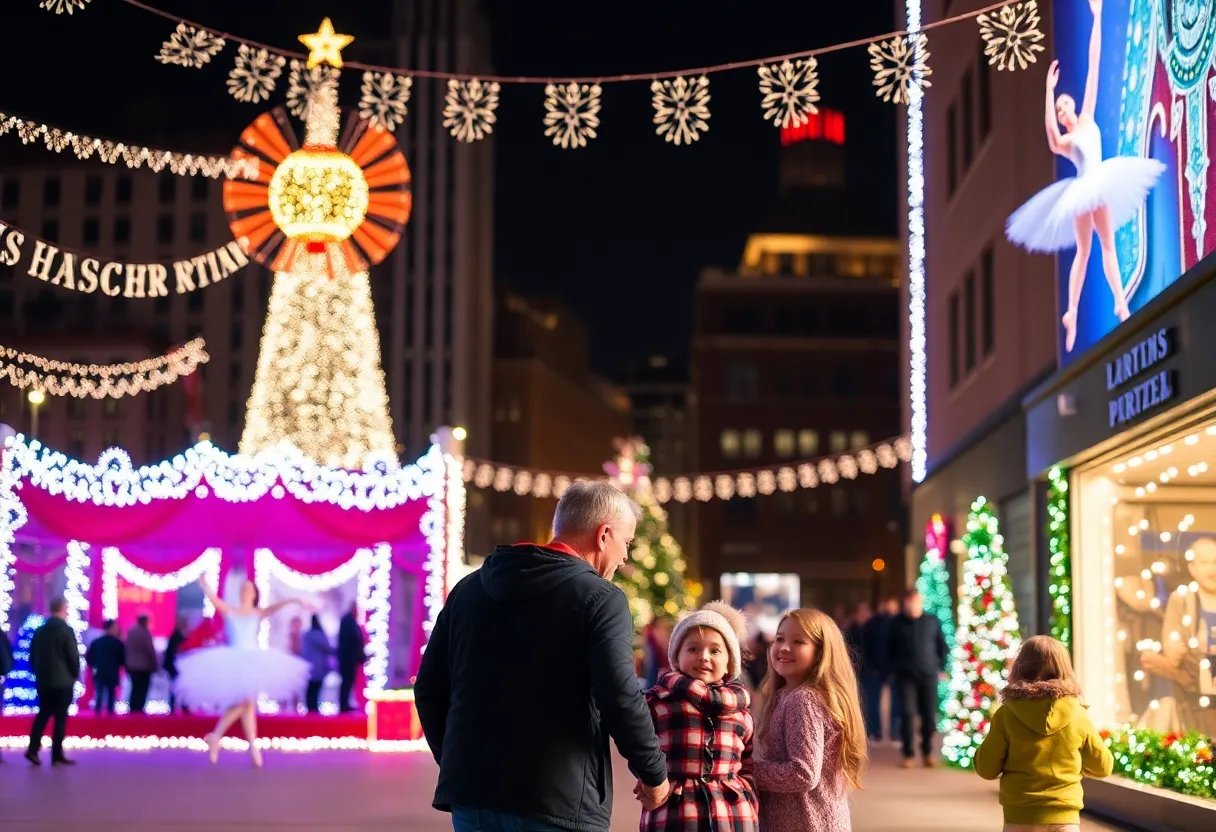 A collage of cultural events taking place in Indianapolis, including holiday lights and performances.