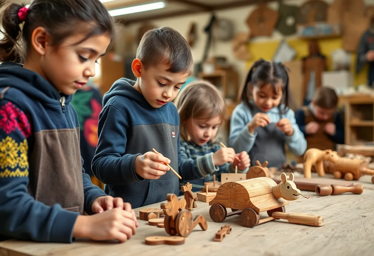 Children participating in a crafting workshop organized by Girl Scouts in Indianapolis.