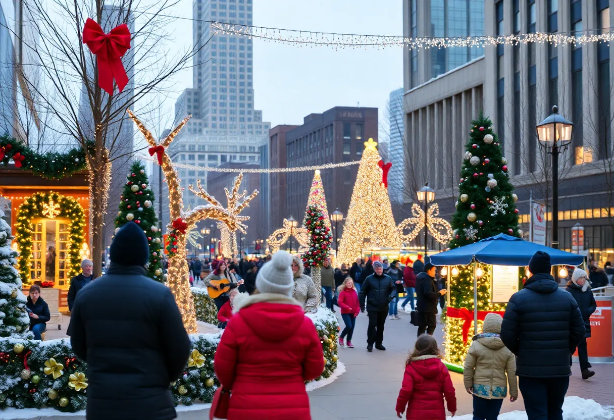 Families enjoying holiday events in Indianapolis with decorations and performances