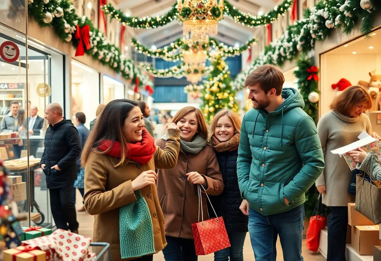 Families participating in a holiday shopping event in Indianapolis, enjoying the festive atmosphere.