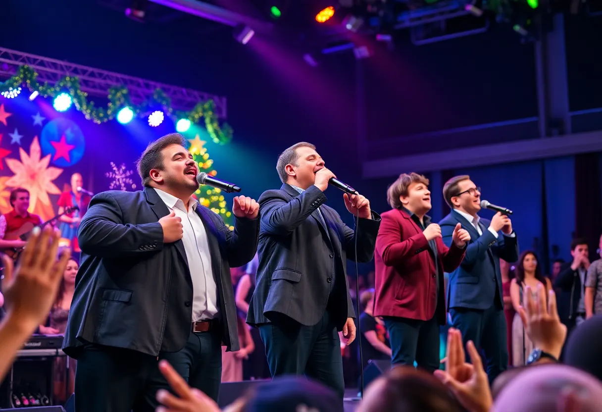 Performers from the Indianapolis Men's Chorus singing during the holiday concert at Warren Performing Arts Center.