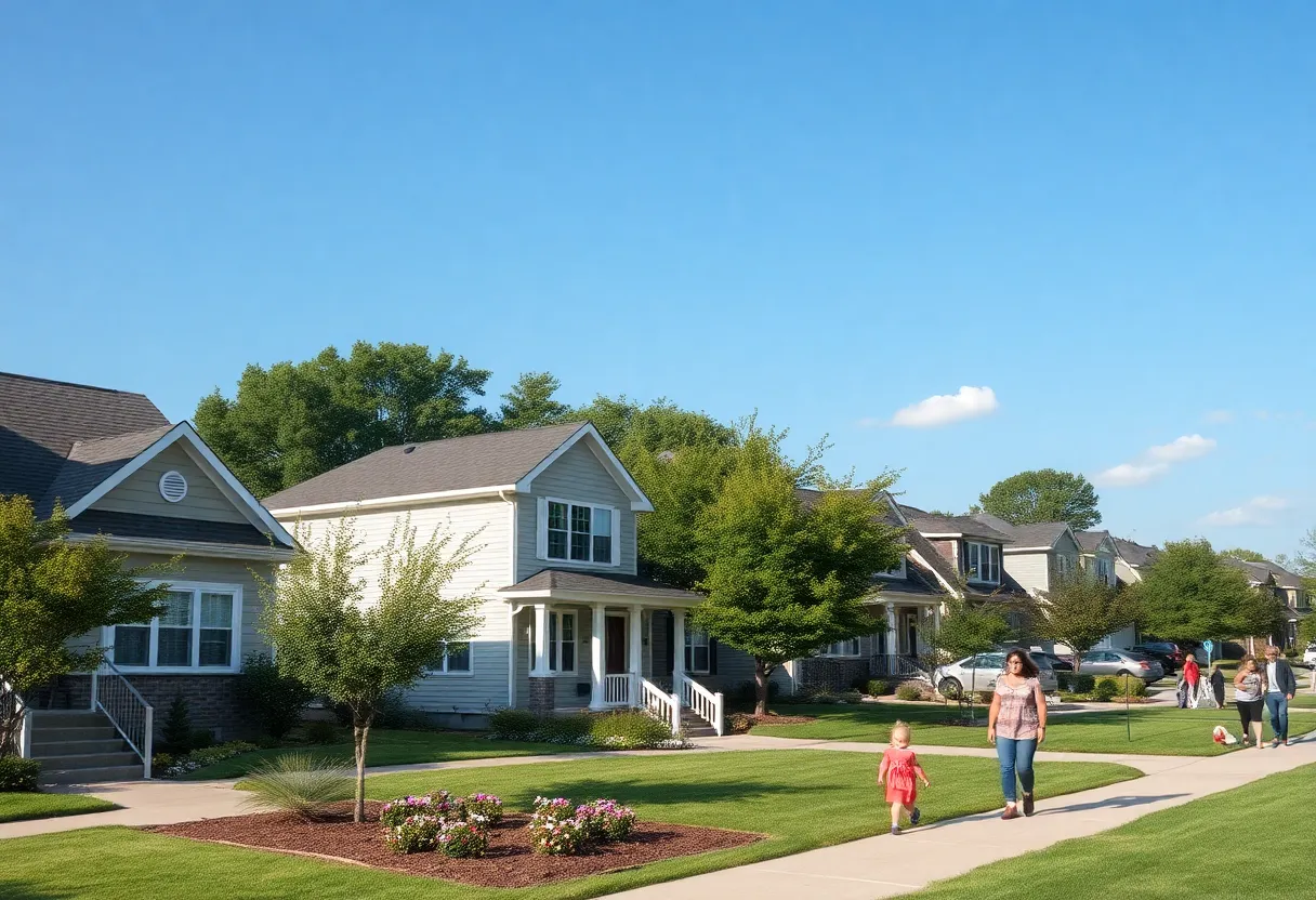 A vibrant Indianapolis neighborhood with a park and homes, ideal for first-time homebuyers.