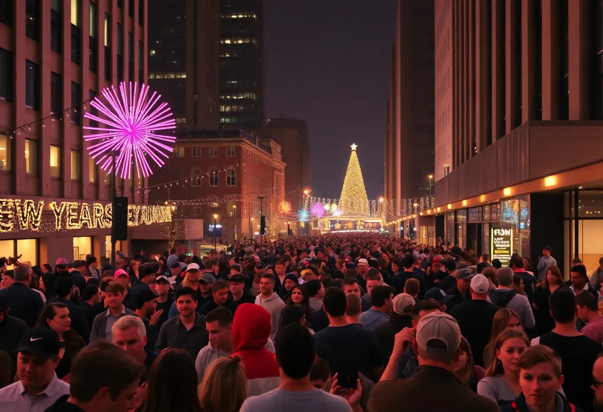 Crowd celebrating New Year's Eve in Indianapolis