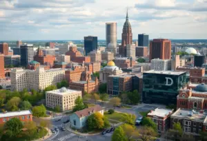 A view of Indianapolis cityscape representing diversity and governance.