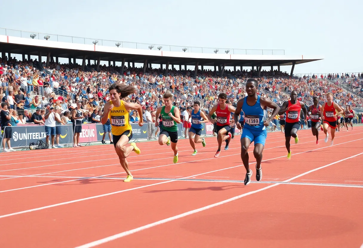 Athletes competing in a track and field event
