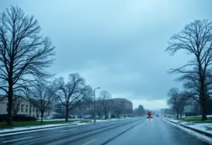 A rainy and windy day in Indianapolis with stormy clouds