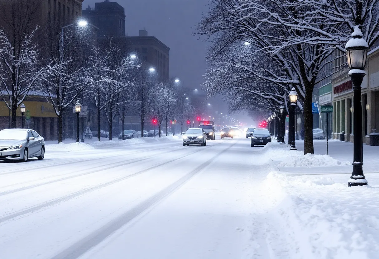 A snowy Indianapolis street during the winter storm