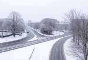 Snow-covered streets in Indianapolis during a winter storm