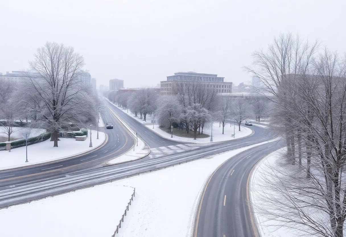 Snow-covered streets in Indianapolis during a winter storm