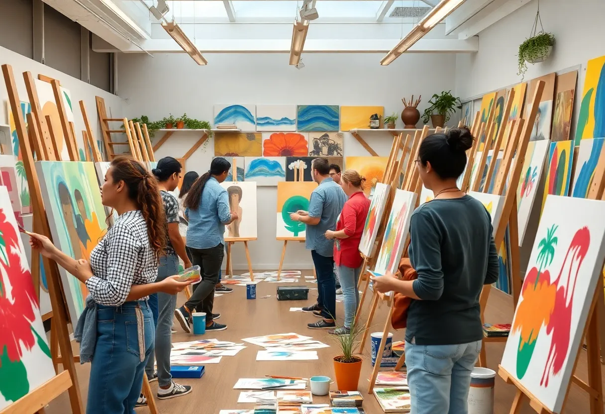 People participating in painting workshops at the Indy Art Center