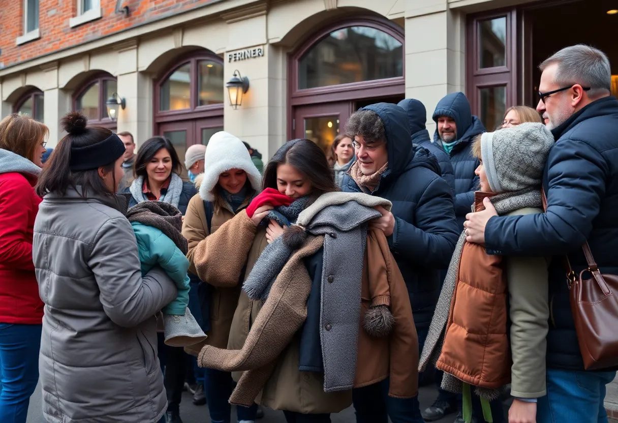 Community members donating coats at the Indy Coat Drive event