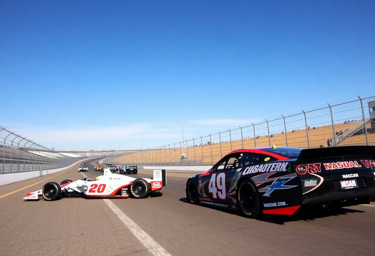 IndyCar and NASCAR cars race at Phoenix Raceway