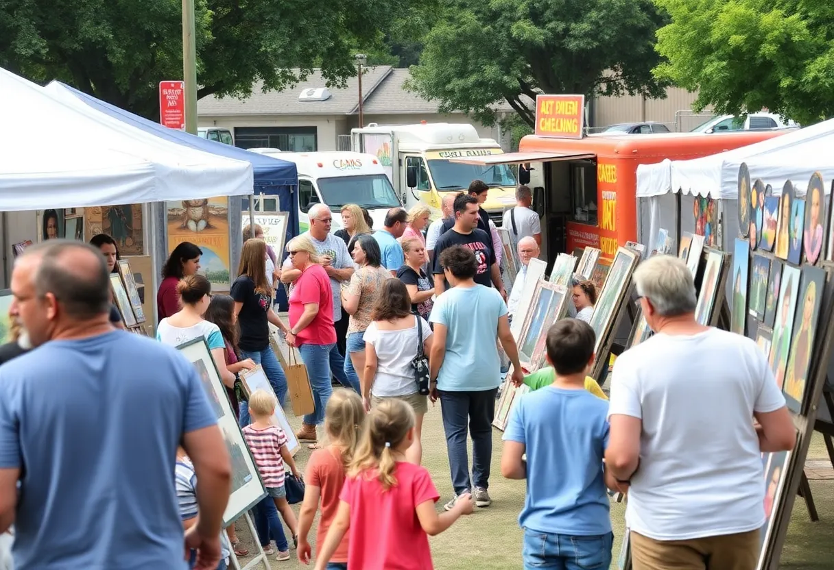 Families explore local art at Indy's Fall Fest with colorful booths and food trucks.