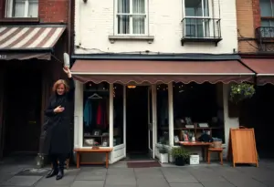 Quiet street scene outside a boutique after a shooting incident