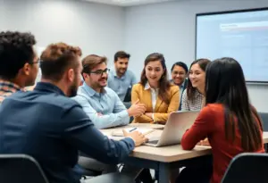 IU Columbus business students engaged in competition and teamwork.