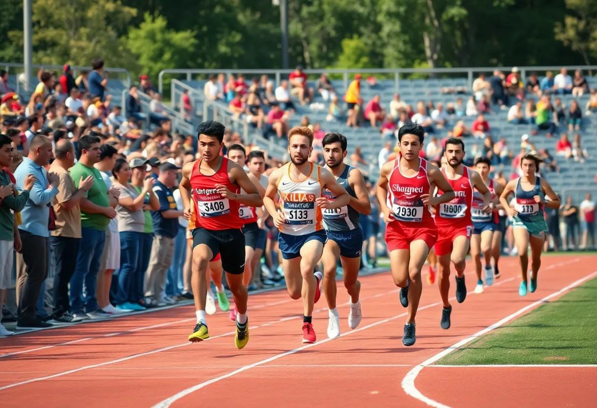 Athletes competing in a track and field race at Indiana University Indianapolis
