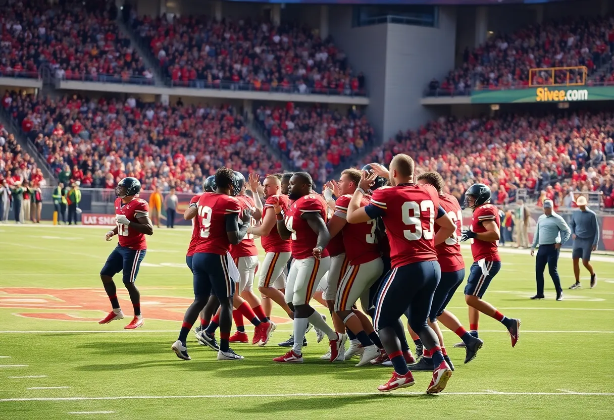 Jacksonville Jaguars celebrating their victory against the Tennessee Titans.