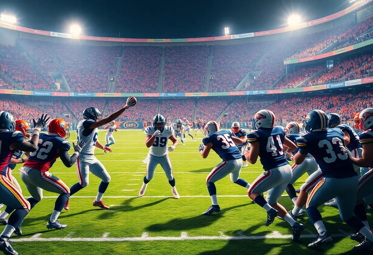 Football players from Jaguars and Colts in action during a game