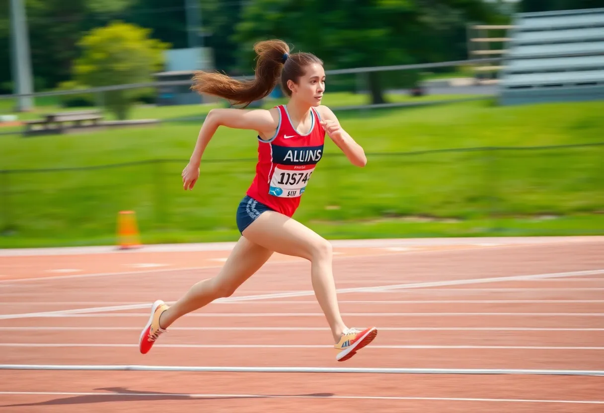 Female athlete sprinting during a track and field event