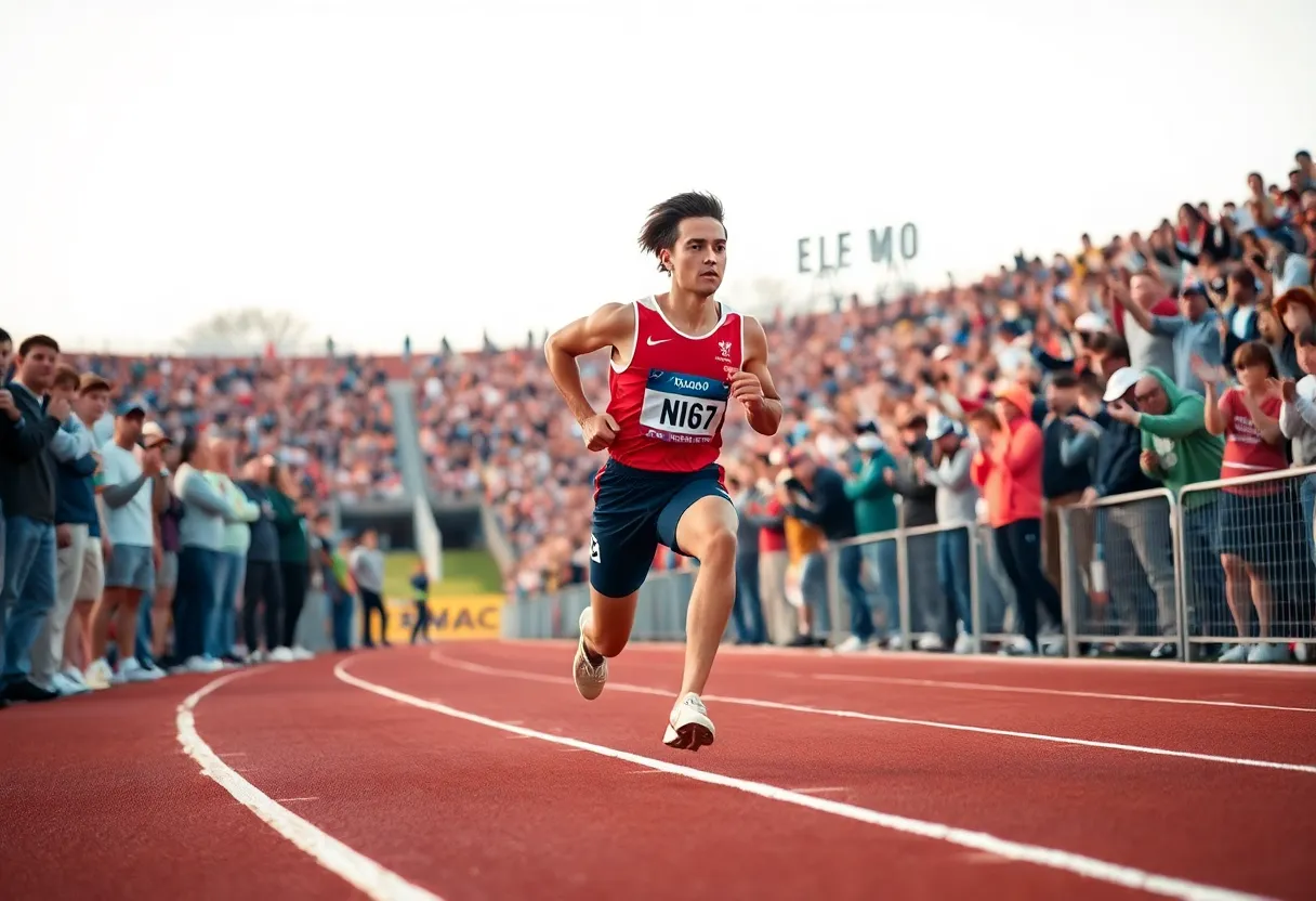 Track and field athlete sprinting in a race