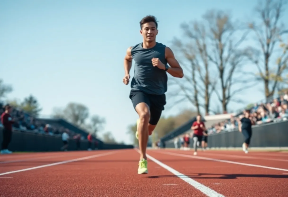 Athlete running on track during a race