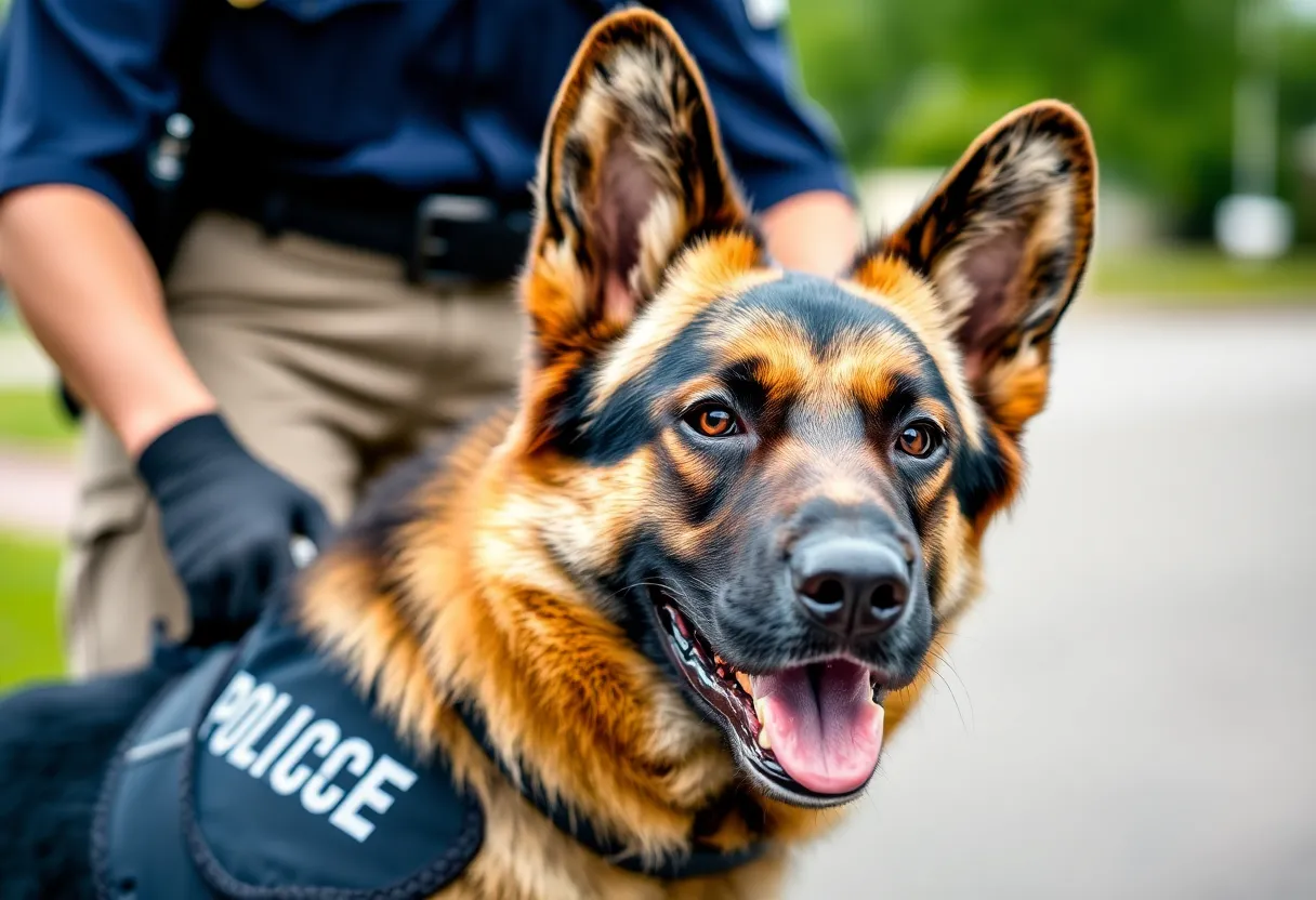 K-9 Officer Enzo with his handler in a patrol setting