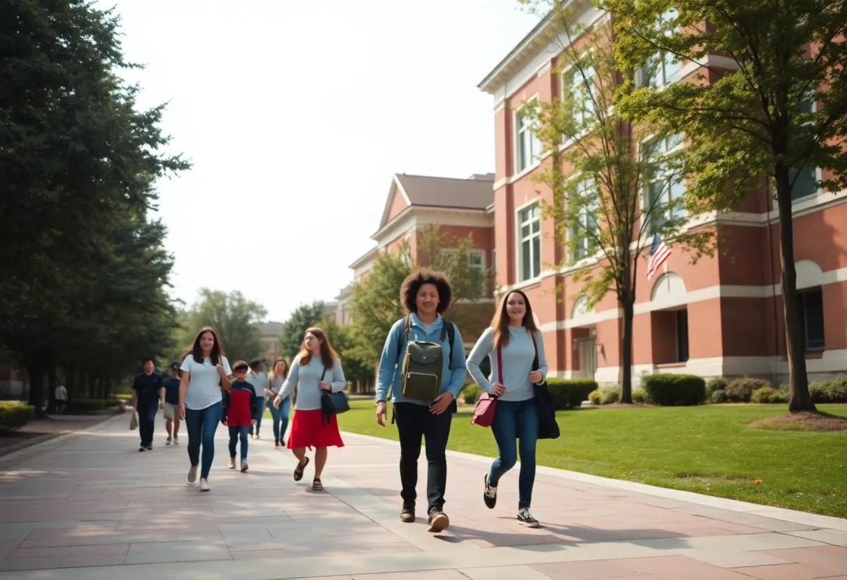 Campus of Kentucky State University with students in the background